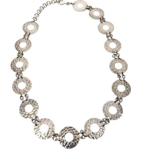 Sterling Silver Hammered Circular Link Necklace #20784 - Picture 1 of 10